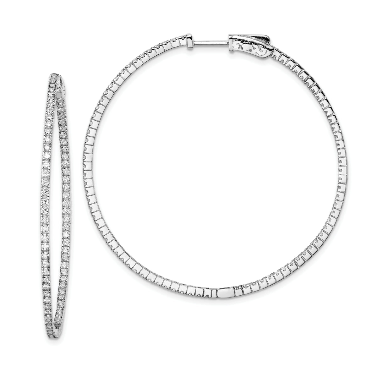 Sterling Shimmer Sterling Silver Rhodium-plated 162 Stone 1.2mm CZ In and Out Round Hinged Hoop Earrings