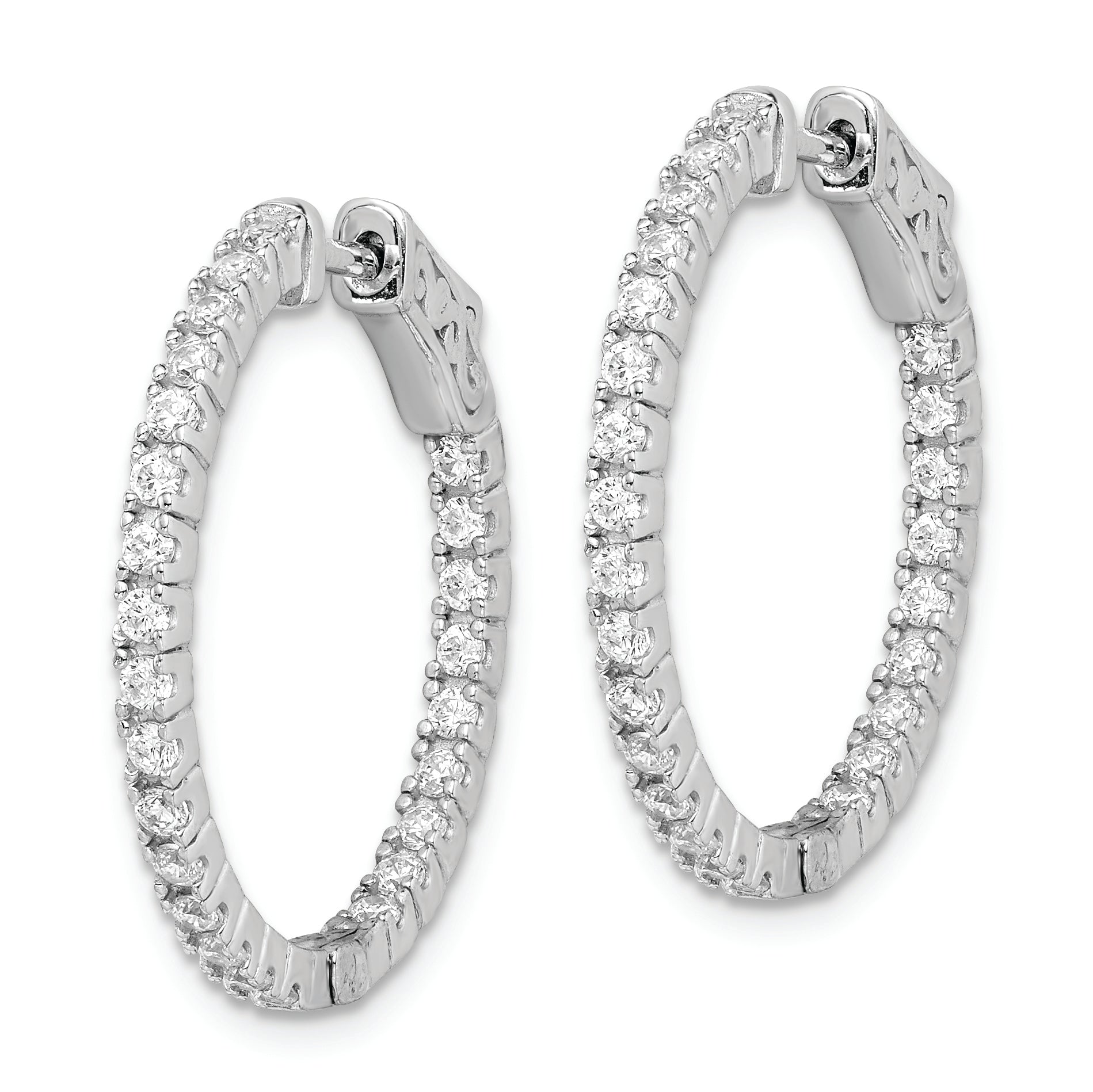 Sterling Shimmer Sterling Silver Rhodium-plated 50 Stone 1.75mm CZ In and Out Round Hinged Hoop Earrings