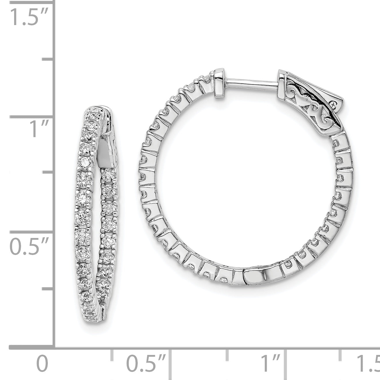 Sterling Shimmer Sterling Silver Rhodium-plated 50 Stone 1.75mm CZ In and Out Round Hinged Hoop Earrings