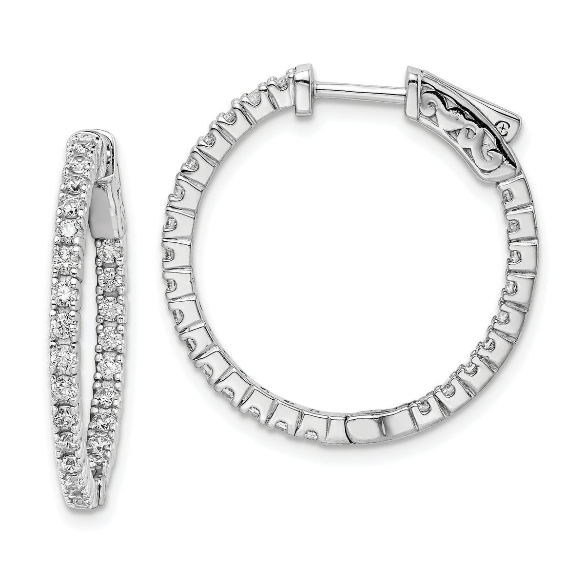 Sterling Shimmer Sterling Silver Rhodium-plated 50 Stone 1.75mm CZ In and Out Round Hinged Hoop Earrings