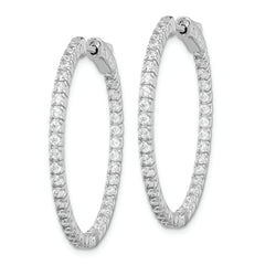 Sterling Shimmer Sterling Silver Rhodium-plated 76 Stone 1.6mm CZ In and Out Round Hinged Hoop Earrings