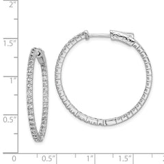 Sterling Shimmer Sterling Silver Rhodium-plated 76 Stone 1.6mm CZ In and Out Round Hinged Hoop Earrings