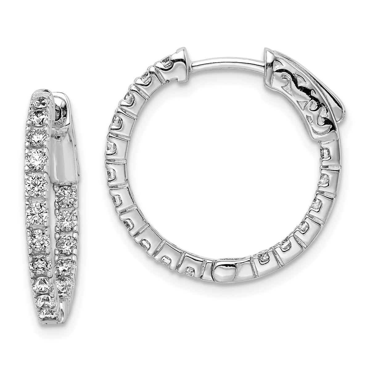 Sterling Shimmer Sterling Silver Rhodium-plated 34 Stone 1.9mm CZ In and Out Round Hinged Hoop Earrings