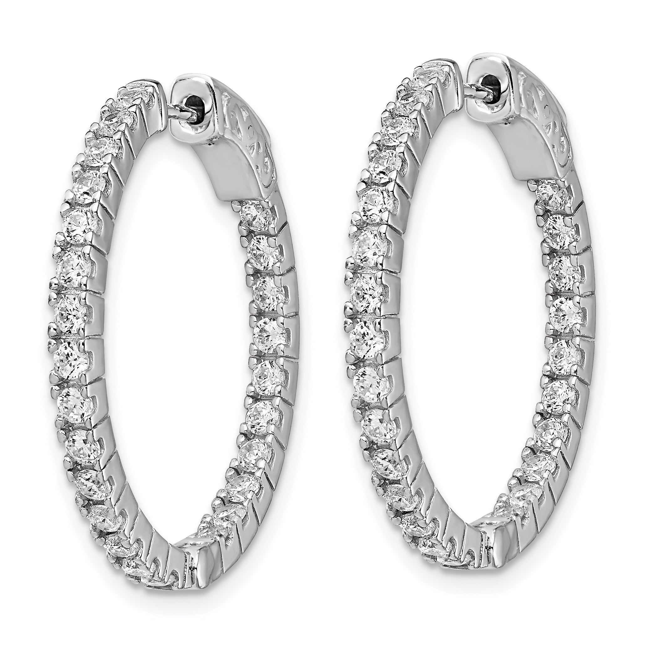 Sterling Shimmer Sterling Silver Rhodium-plated 50 Stone 1.9mm CZ In and Out Round Hinged Hoop Earrings