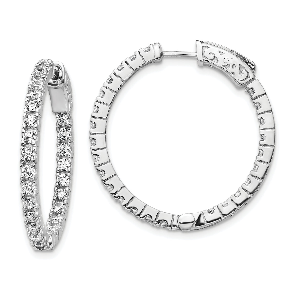 Sterling Shimmer Sterling Silver Rhodium-plated 50 Stone 1.9mm CZ In and Out Round Hinged Hoop Earrings