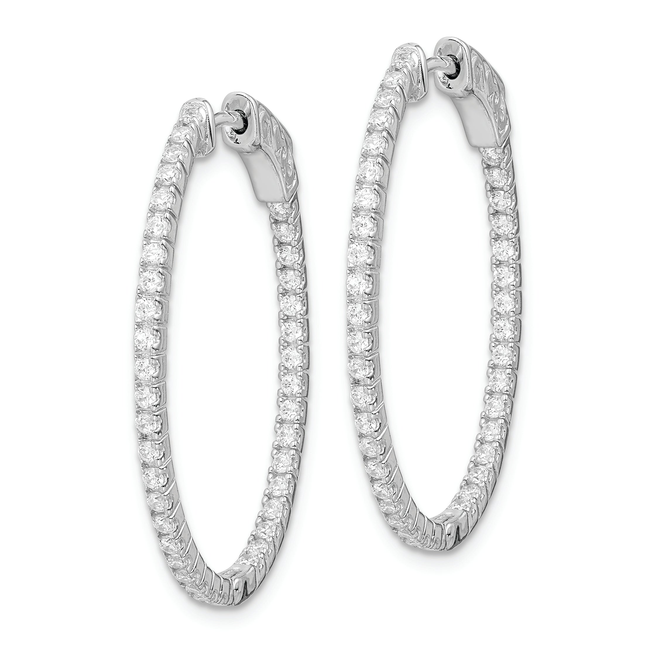 Sterling Shimmer Sterling Silver Rhodium-plated 78 Stone 1.3mm CZ In and Out Oval Hinged Hoop Earrings