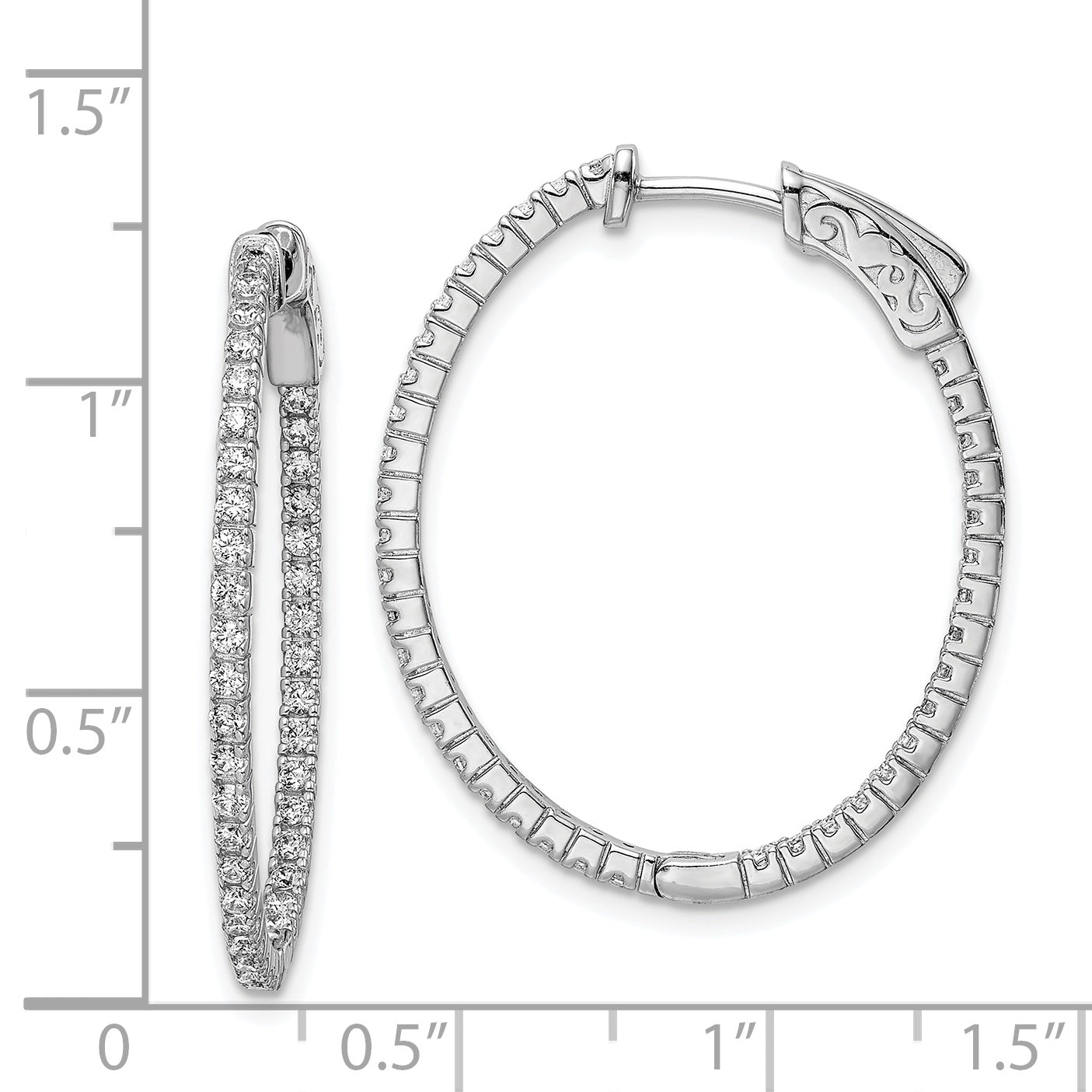 Sterling Shimmer Sterling Silver Rhodium-plated 78 Stone 1.3mm CZ In and Out Oval Hinged Hoop Earrings