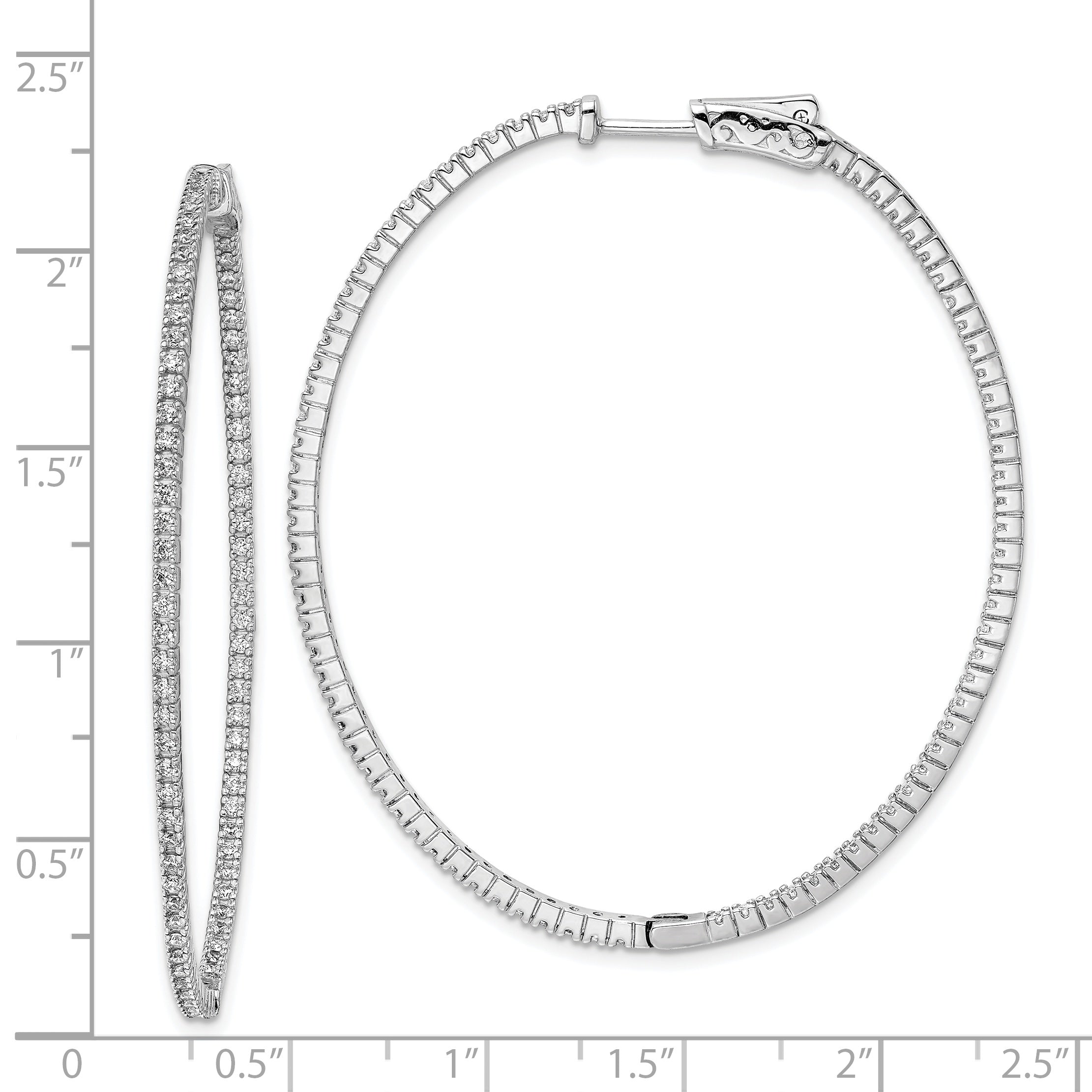 Sterling Shimmer Sterling Silver Rhodium-plated 160 Stone 1.3mm CZ In and Out Oval Hinged Hoop Earrings