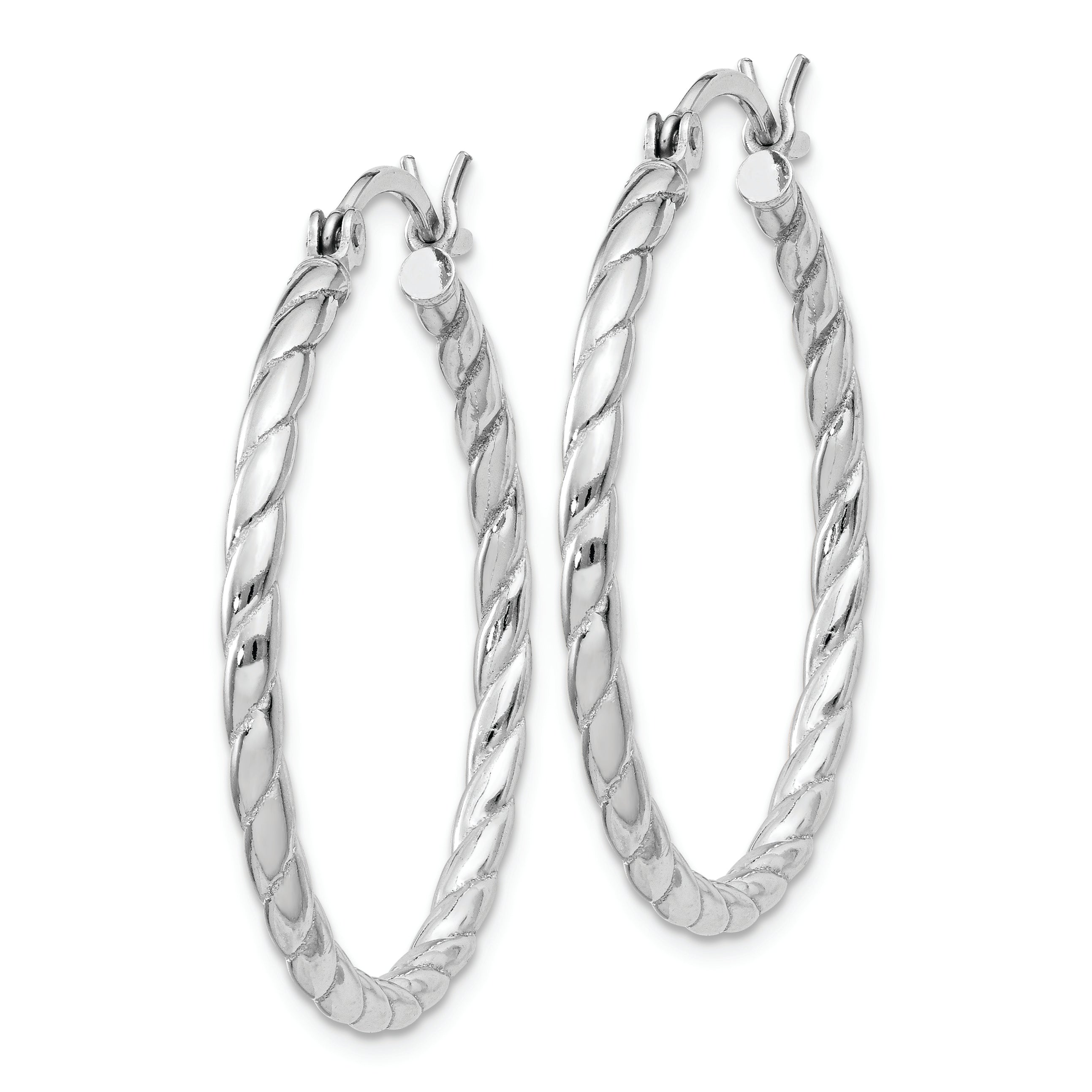 Sterling Silver Rhodium Plated 2x30mm Twisted Hoop Earrings