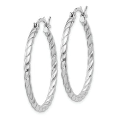 Sterling Silver Rhodium Plated 2x30mm Twisted Hoop Earrings