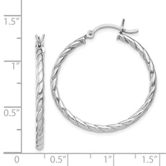 Sterling Silver Rhodium Plated 2x30mm Twisted Hoop Earrings