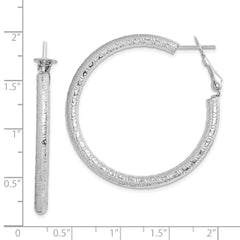 Sterling Silver Rhod-plated 3.25x40mm Omega Back Hoop Earrings