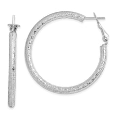 Sterling Silver Rhod-plated 3.25x40mm Omega Back Hoop Earrings