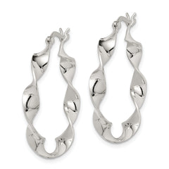 Sterling Silver Twisted 4x30mm Hoop Earrings