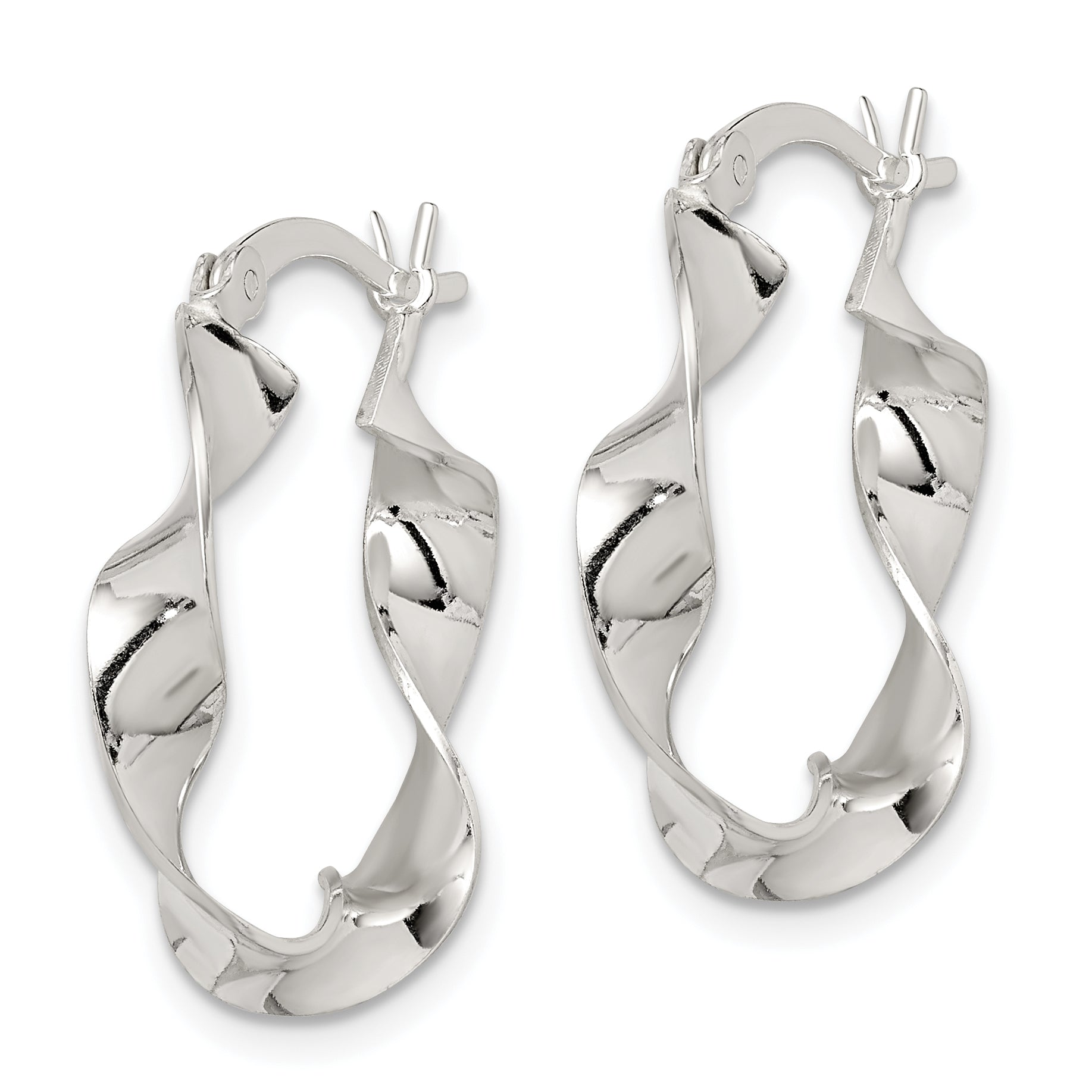 Sterling Silver Twisted 4x22mm Hoop Earrings