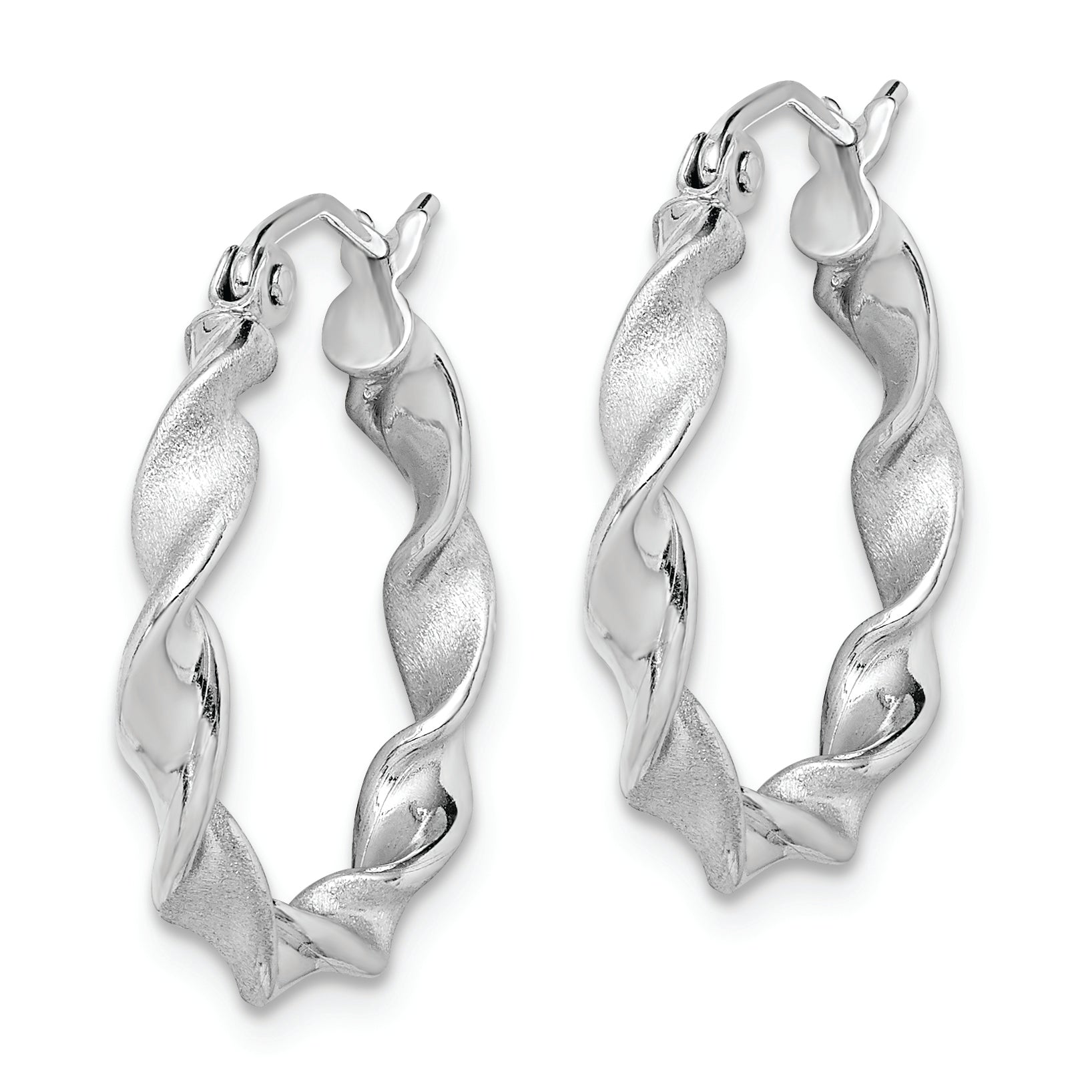 Sterling Silver Rhodium-plated Polish and Satin 2.5mm Twist Hoop Earrings