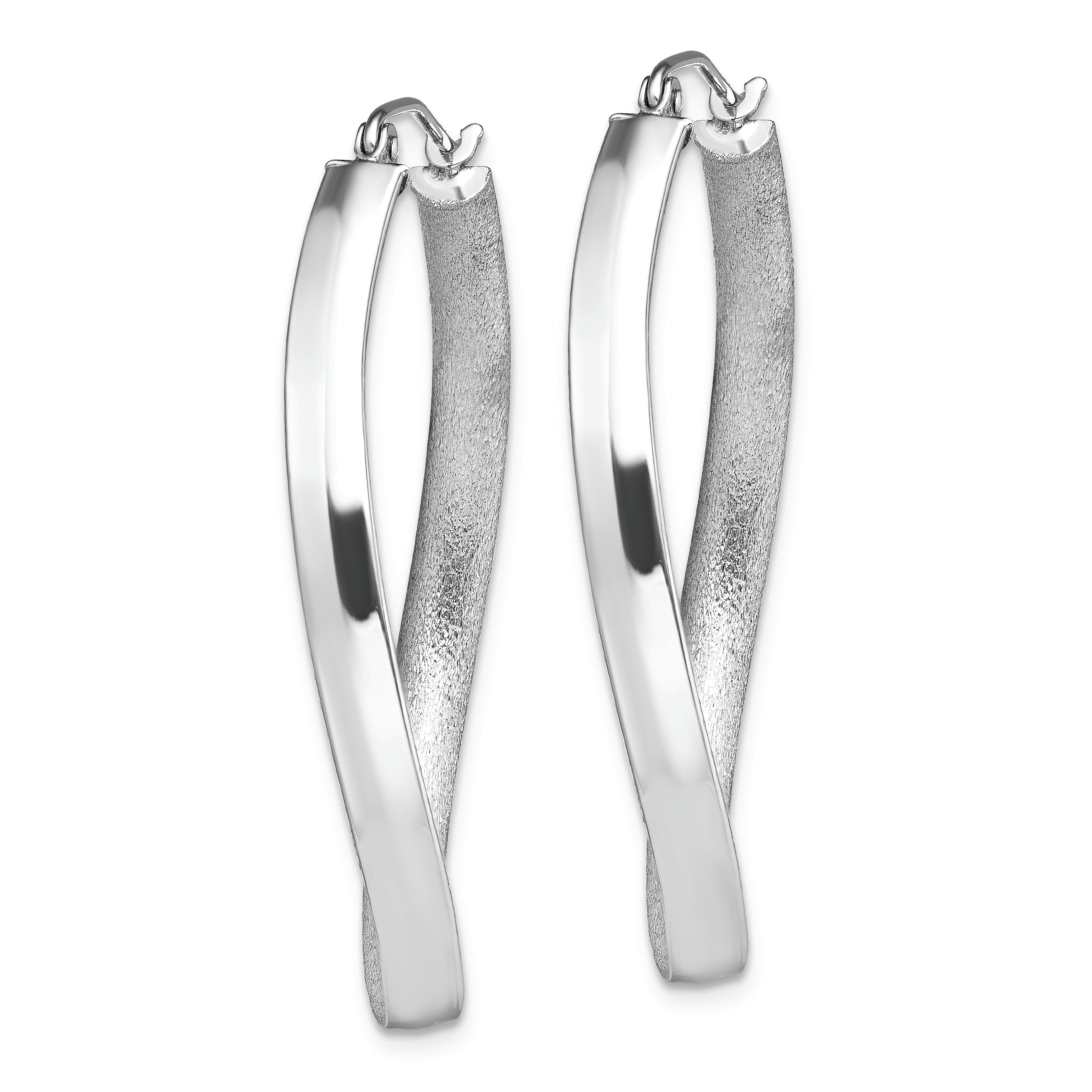 Sterling Silver RH-plated Polished/Satin Twisted Oval Hoop Earrings