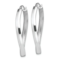 Sterling Silver RH-plated Polished/Satin Twisted Oval Hoop Earrings