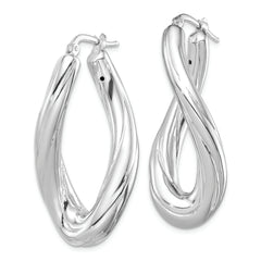 Sterling Silver Rhodium-plated Polished Twisted Oval Hoop Earrings