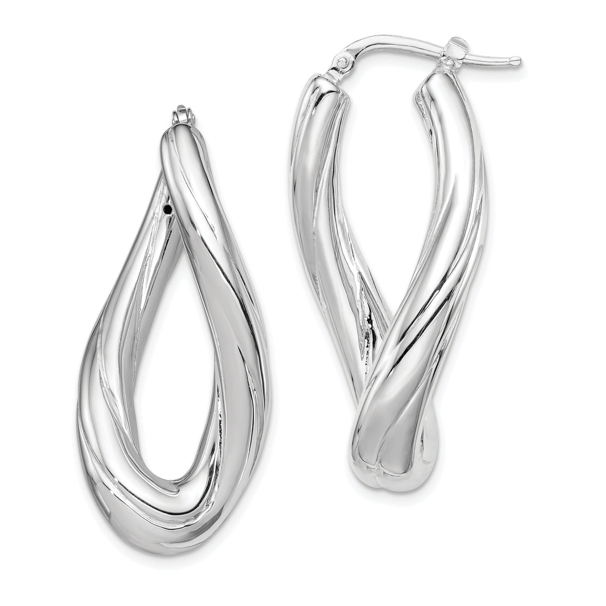 Sterling Silver Rhodium-plated Polished Twisted Oval Hoop Earrings