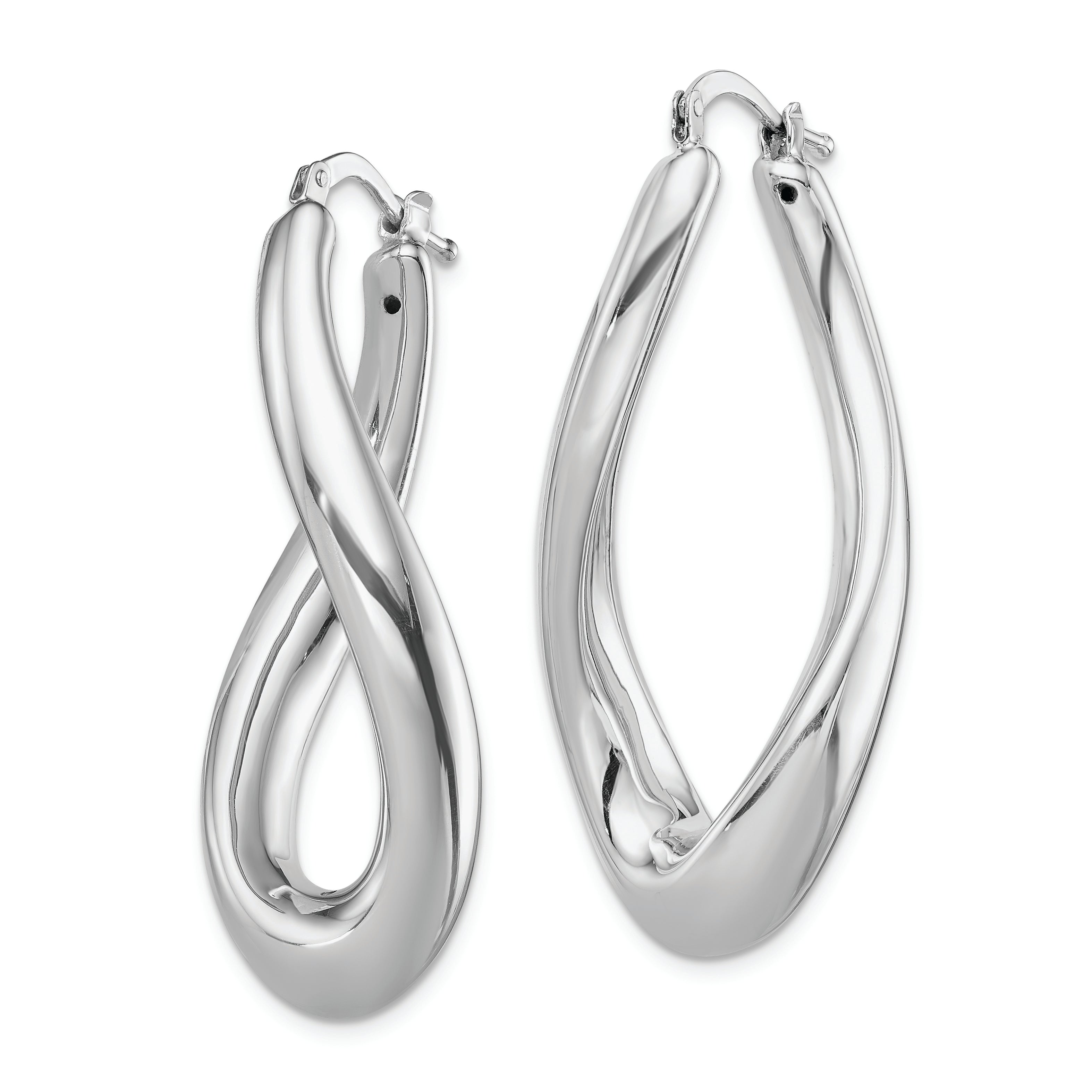 Sterling Silver RH-plated Polished Twisted Hollow Oval Hoop Earrings