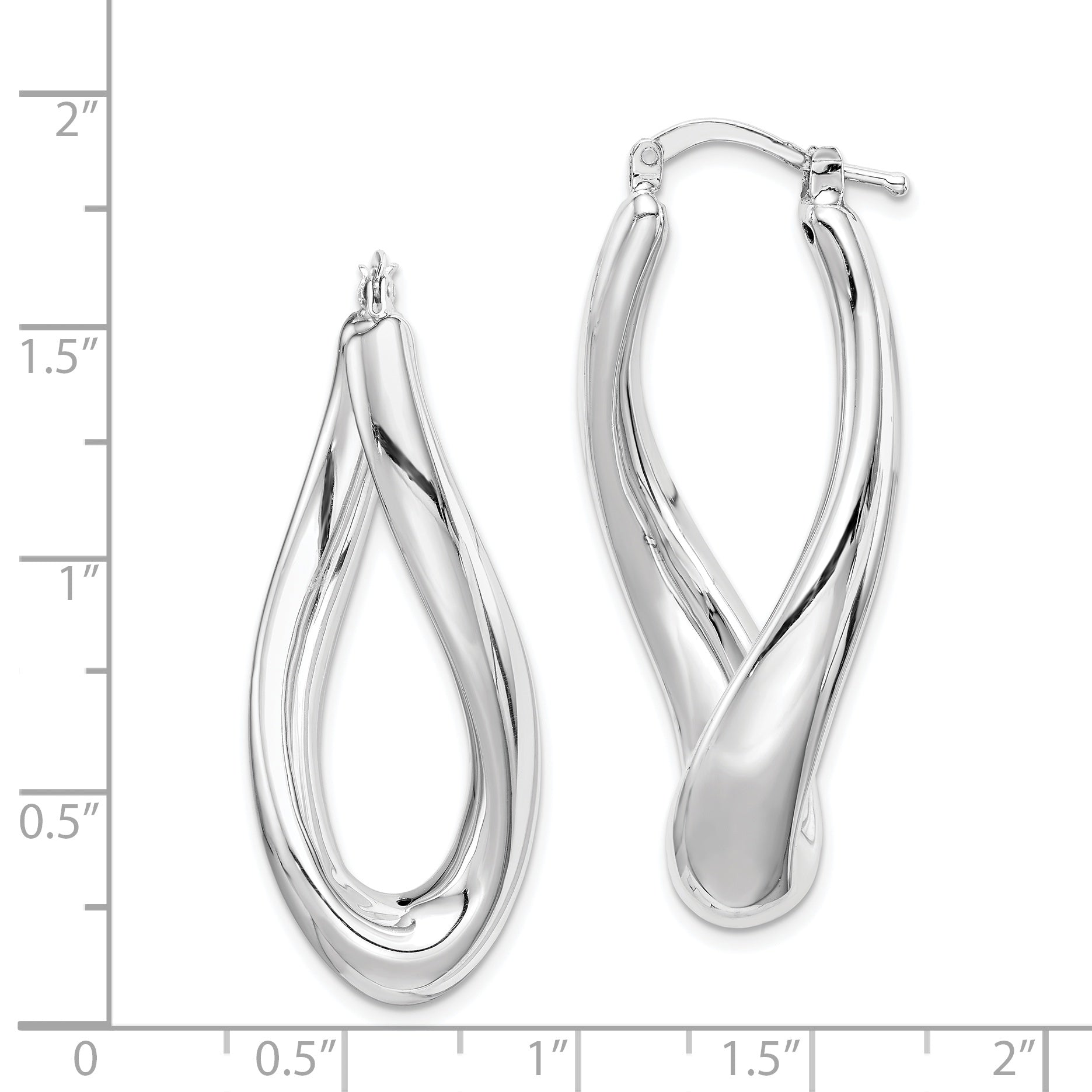 Sterling Silver RH-plated Polished Twisted Hollow Oval Hoop Earrings