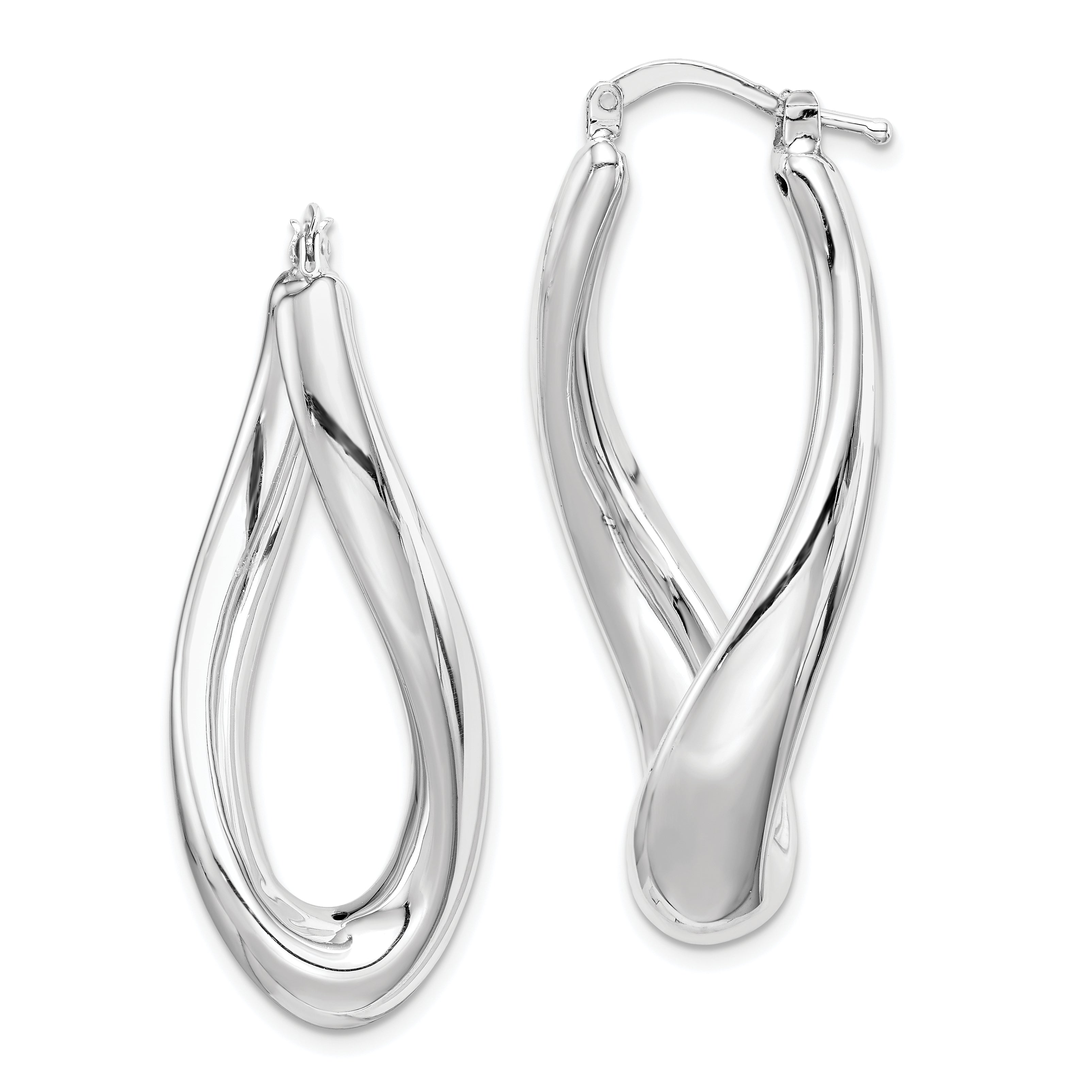 Sterling Silver RH-plated Polished Twisted Hollow Oval Hoop Earrings