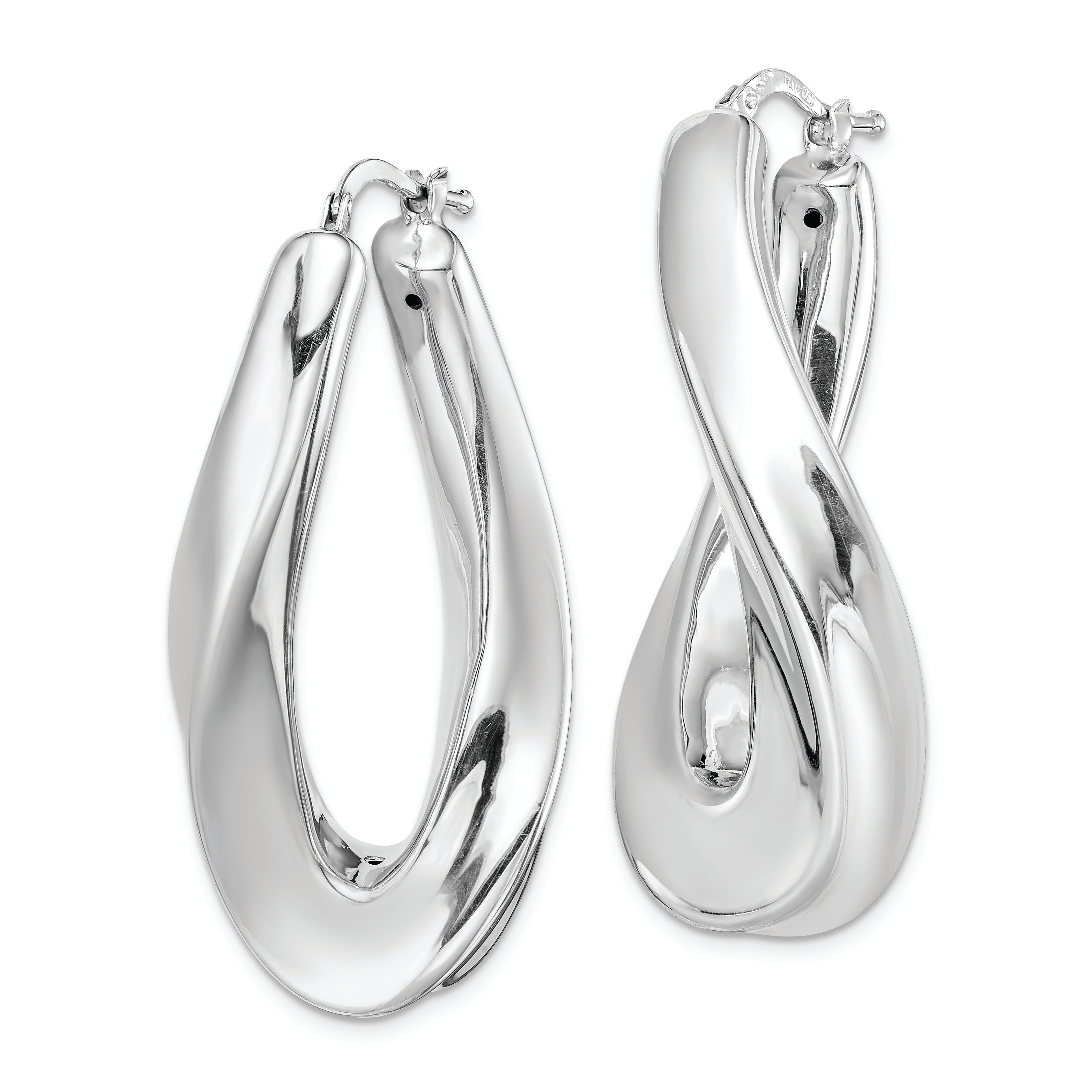 Sterling Silver RH-plated Polished Twisted Hollow Oval Hoop Earrings