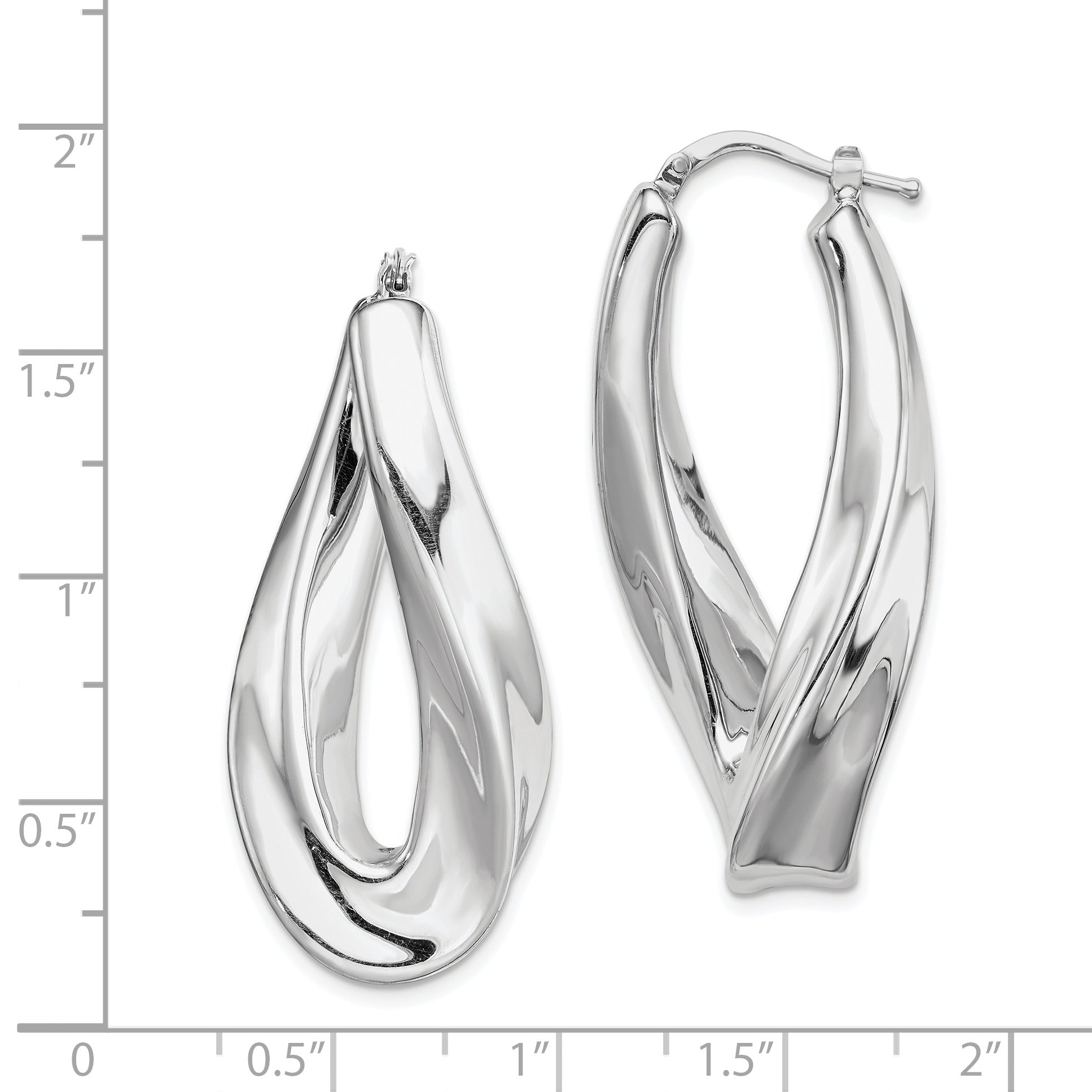 Sterling Silver RH-plated Polished Twisted Hollow Oval Hoop Earrings