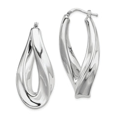 Sterling Silver RH-plated Polished Twisted Hollow Oval Hoop Earrings