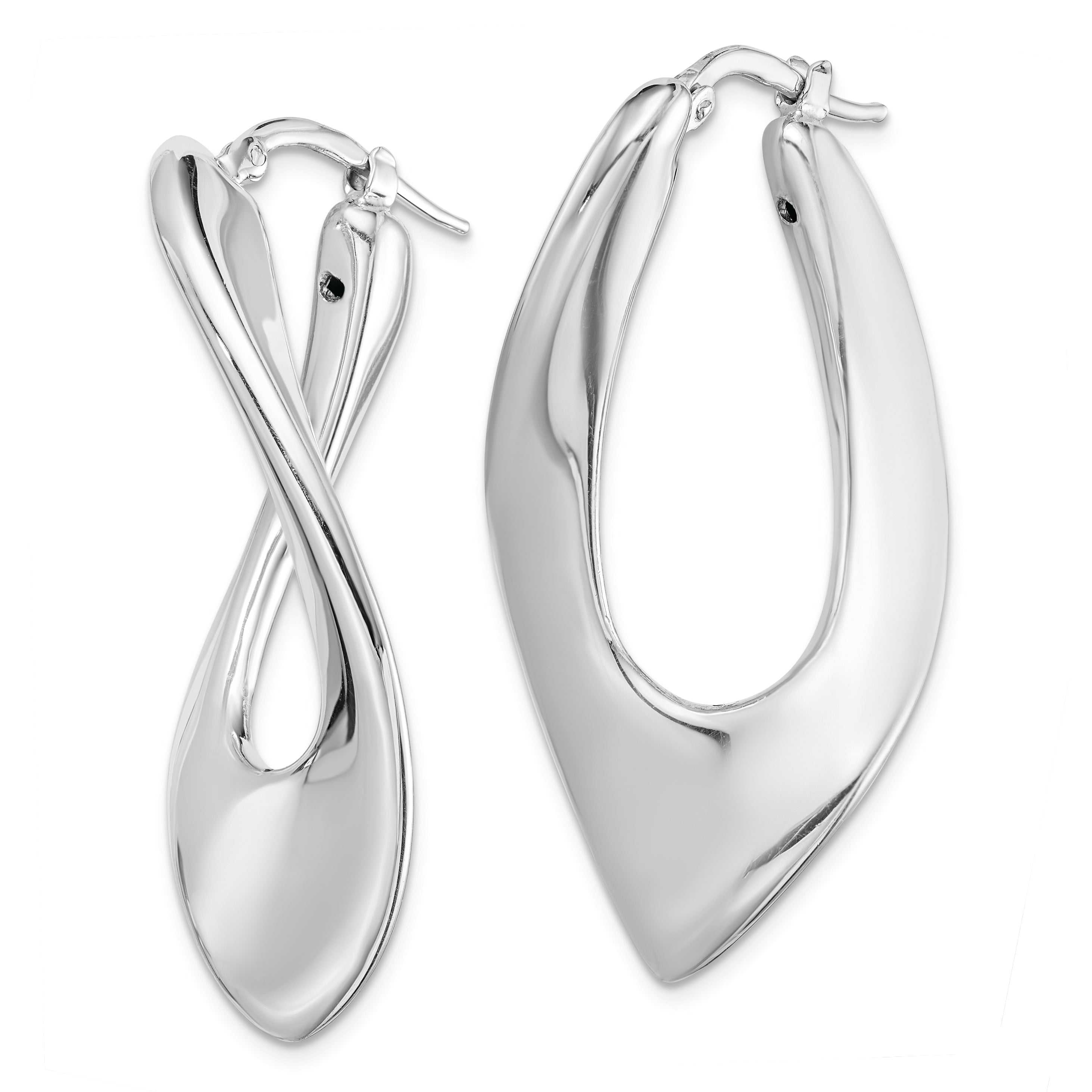 Sterling Silver RH-plated Polished Hollow Twisted Oval Hoop Earrings