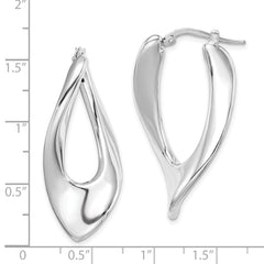 Sterling Silver RH-plated Polished Hollow Twisted Oval Hoop Earrings