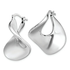 Sterling Silver Rhodium-plated Wide Twisted Hollow Hoop Earrings