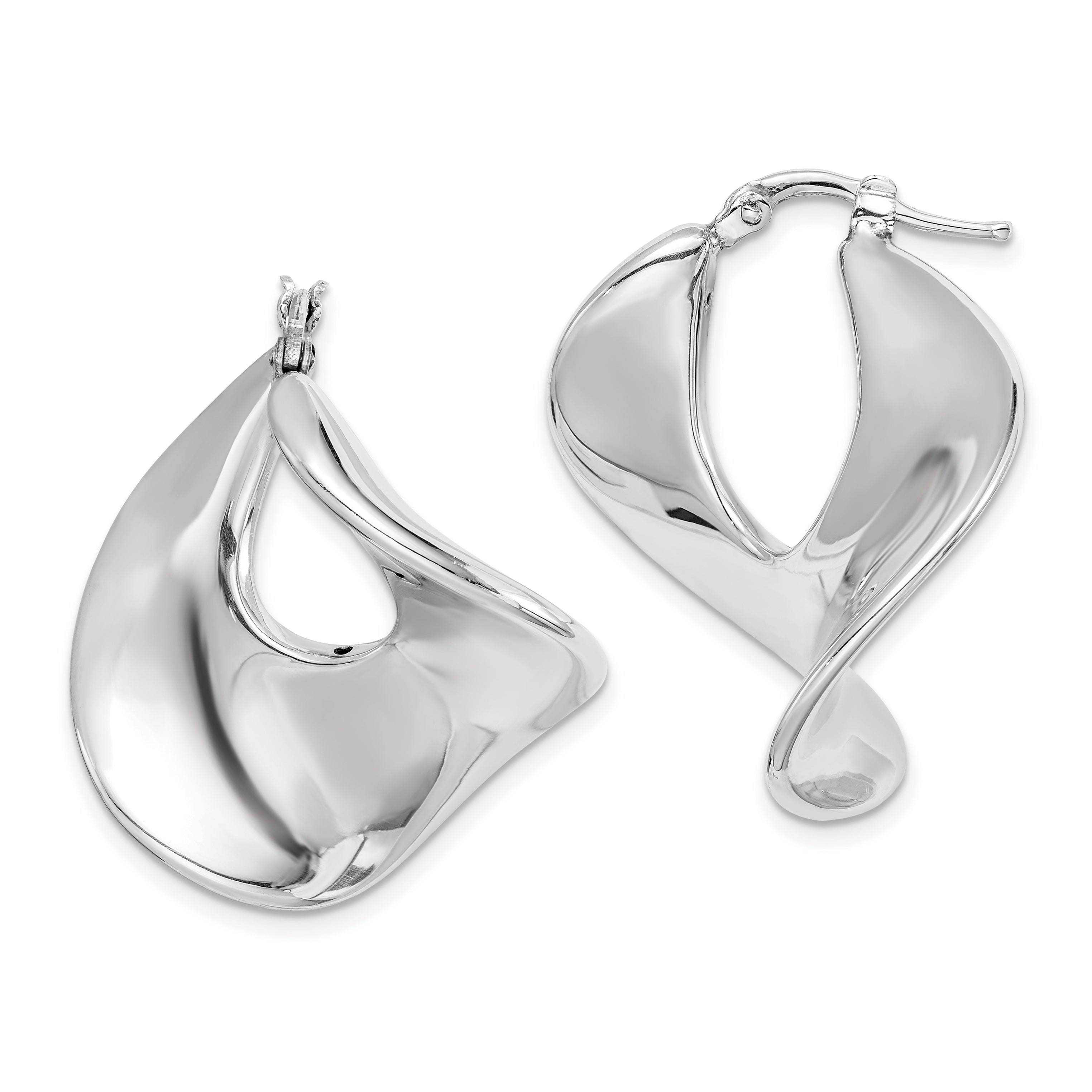 Sterling Silver Rhodium-plated Wide Twisted Hollow Hoop Earrings