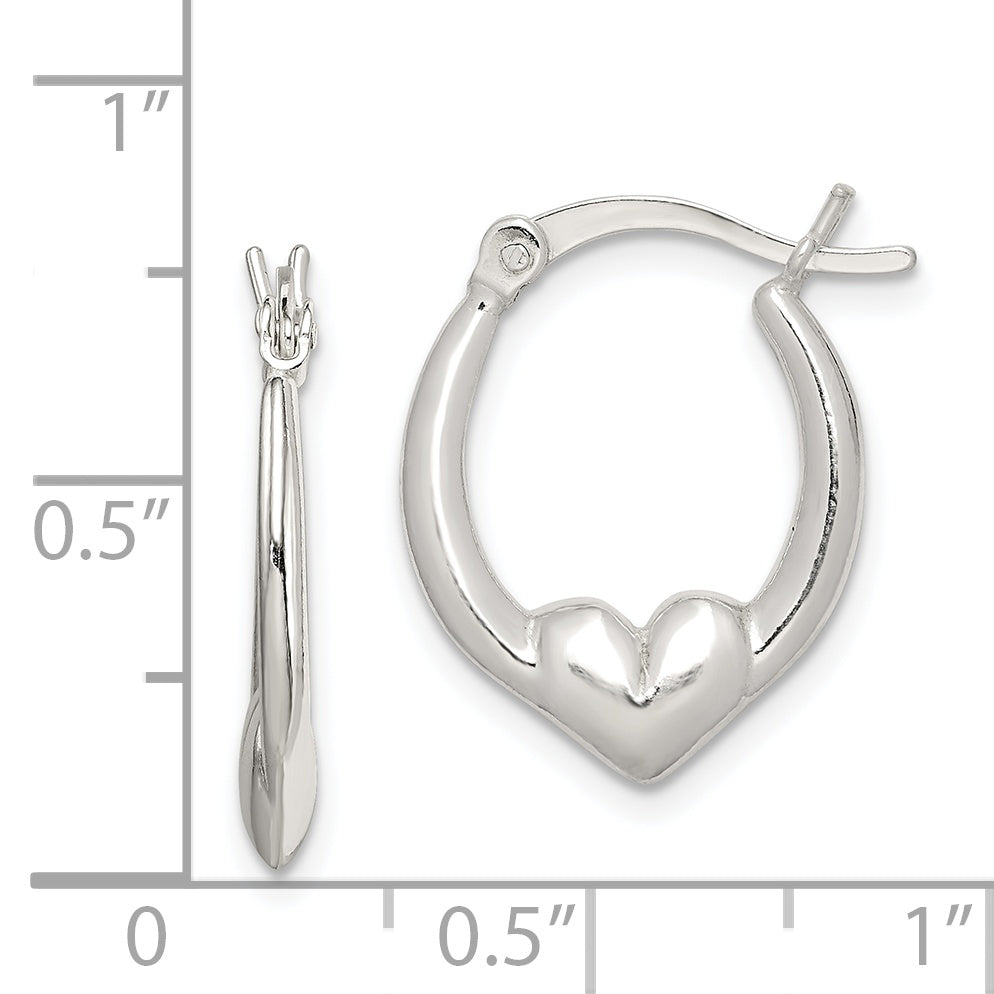 Sterling Silver Polished Heart Oval Hoop Earrings