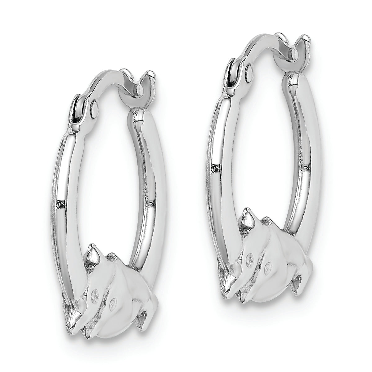 Sterling Silver Rhodium-plated Polished Dolphin Round Hoop Earrings