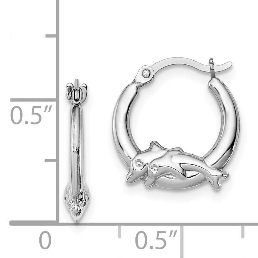 Sterling Silver Rhodium-plated Polished Dolphin Round Hoop Earrings