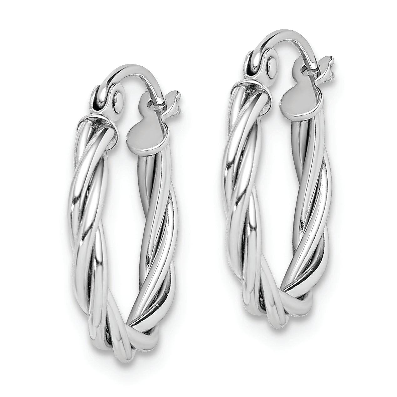 Sterling Silver Rhodium Plated 2mm Twisted Hoop Earrings