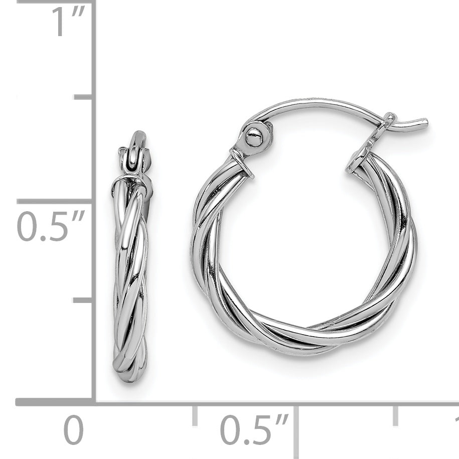 Sterling Silver Rhodium Plated 2mm Twisted Hoop Earrings