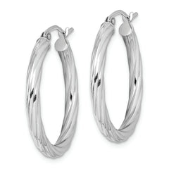 Sterling Silver Rhodium-plated 2.7x25mm Twisted Hoop Earrings