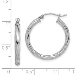 Sterling Silver Rhodium-plated 2.7x25mm Twisted Hoop Earrings