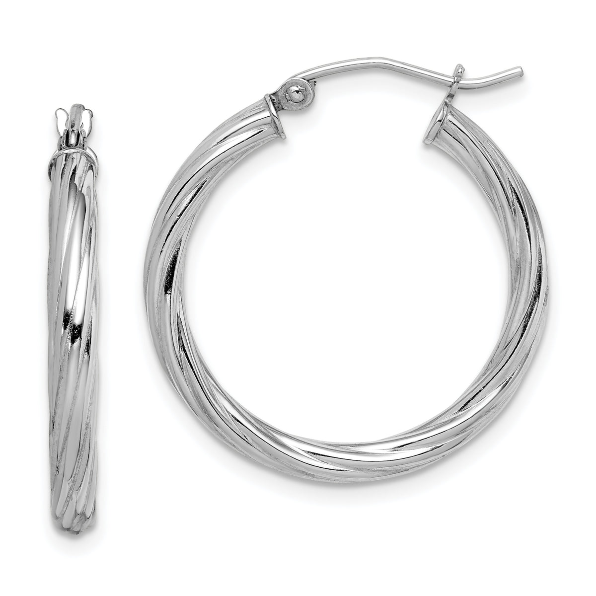 Sterling Silver Rhodium-plated 2.7x25mm Twisted Hoop Earrings