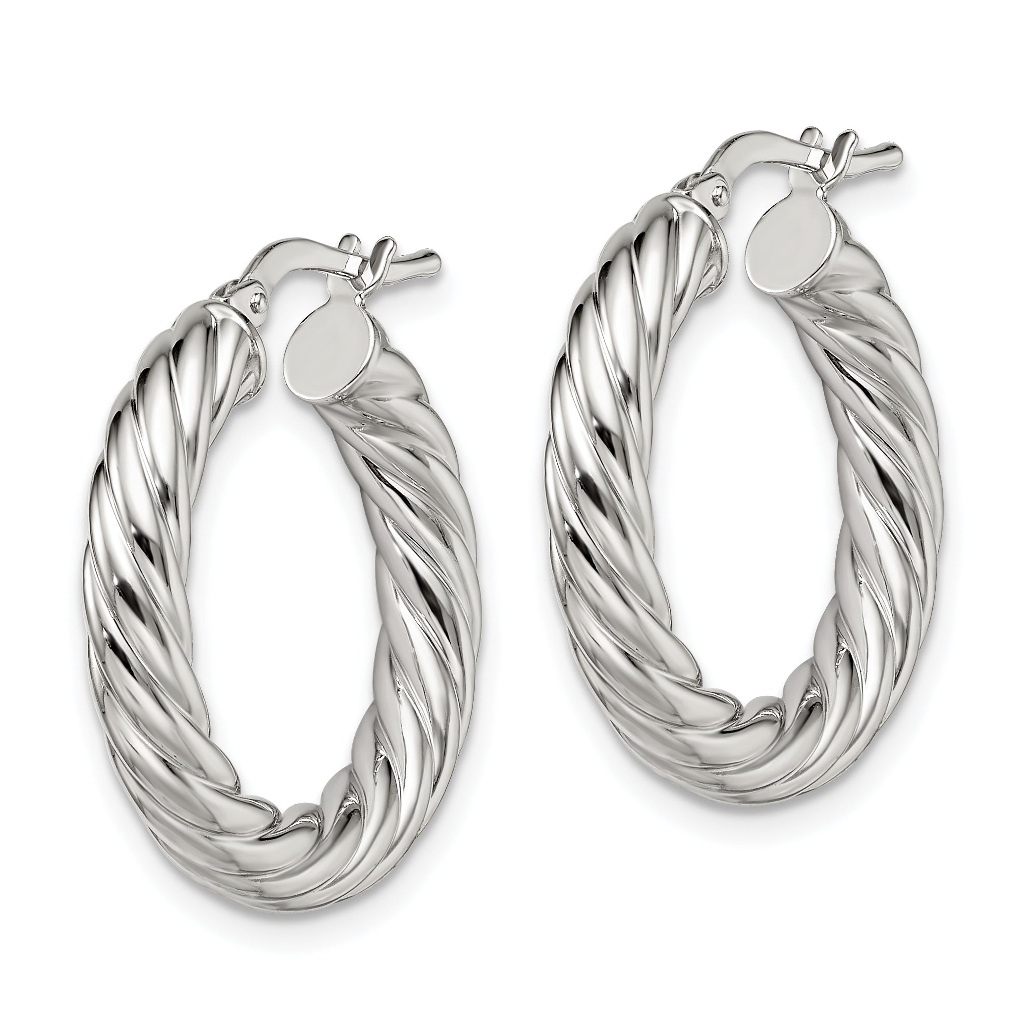 Sterling Silver Rhodium-plated Polished Twisted 4mm Hoop Earrings