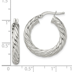 Sterling Silver Rhodium-plated Polished Twisted 4mm Hoop Earrings