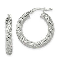 Sterling Silver Rhodium-plated Polished Twisted 4mm Hoop Earrings