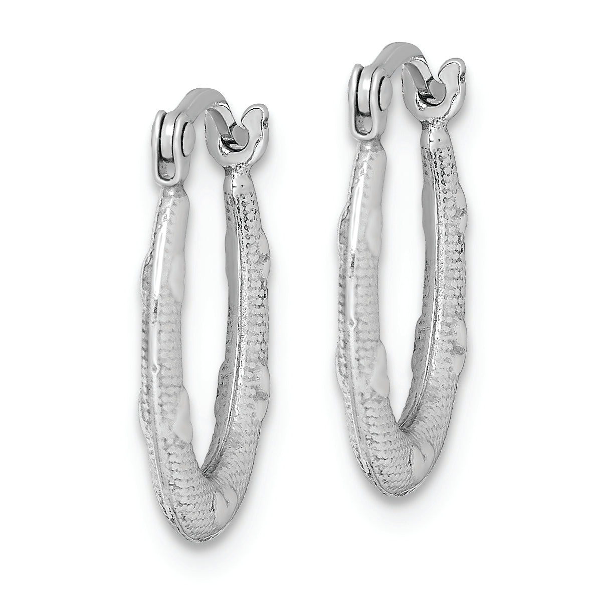 Sterling Silver Rhodium-plated Heart Textured Hollow Hoop Earrings