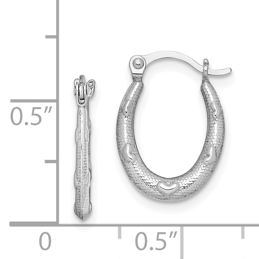 Sterling Silver Rhodium-plated Heart Textured Hollow Hoop Earrings