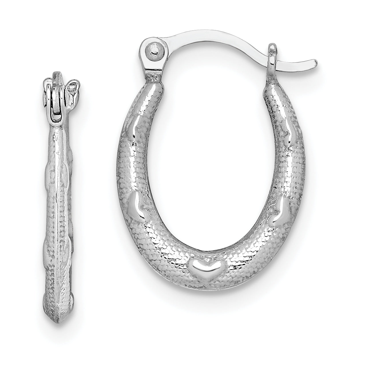 Sterling Silver Rhodium-plated Heart Textured Hollow Hoop Earrings