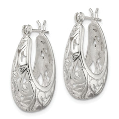 Sterling Silver Polished Filigree Oval Hoop Earrings