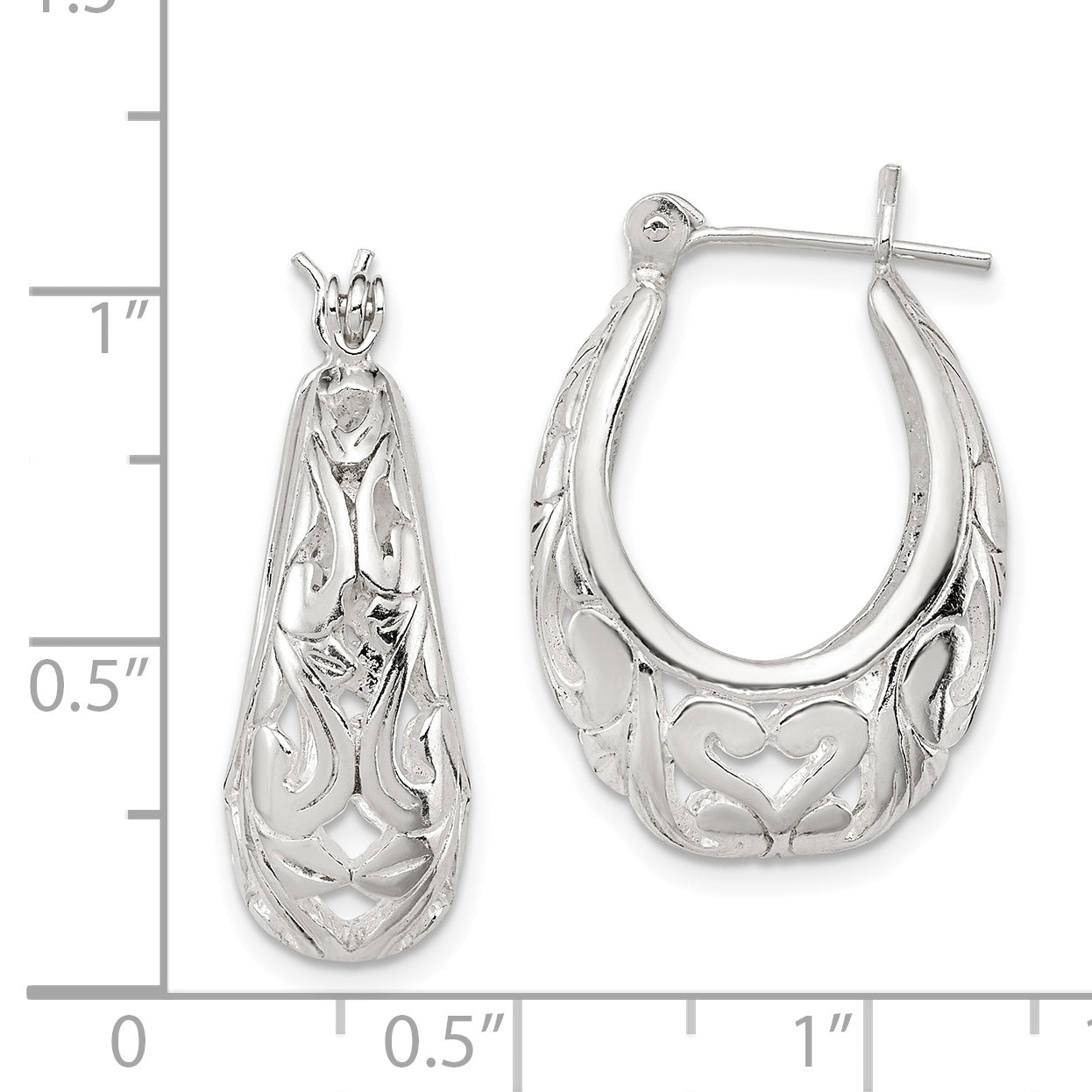 Sterling Silver Polished Filigree Oval Hoop Earrings